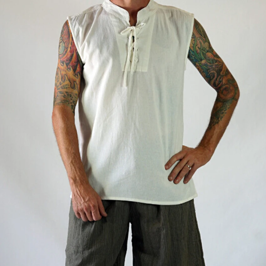 Средневековый Новый однотонный жилет без рукавов со стоячим воротником мужская