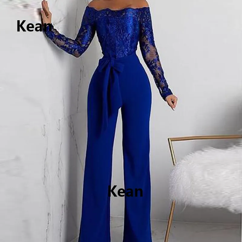 

Pantsuit Off Shoulder Evening Dress Full Sleeve Applique vestido Islamic Dubai Kaftan Saudi Arabic Evening Gown Prom Dress