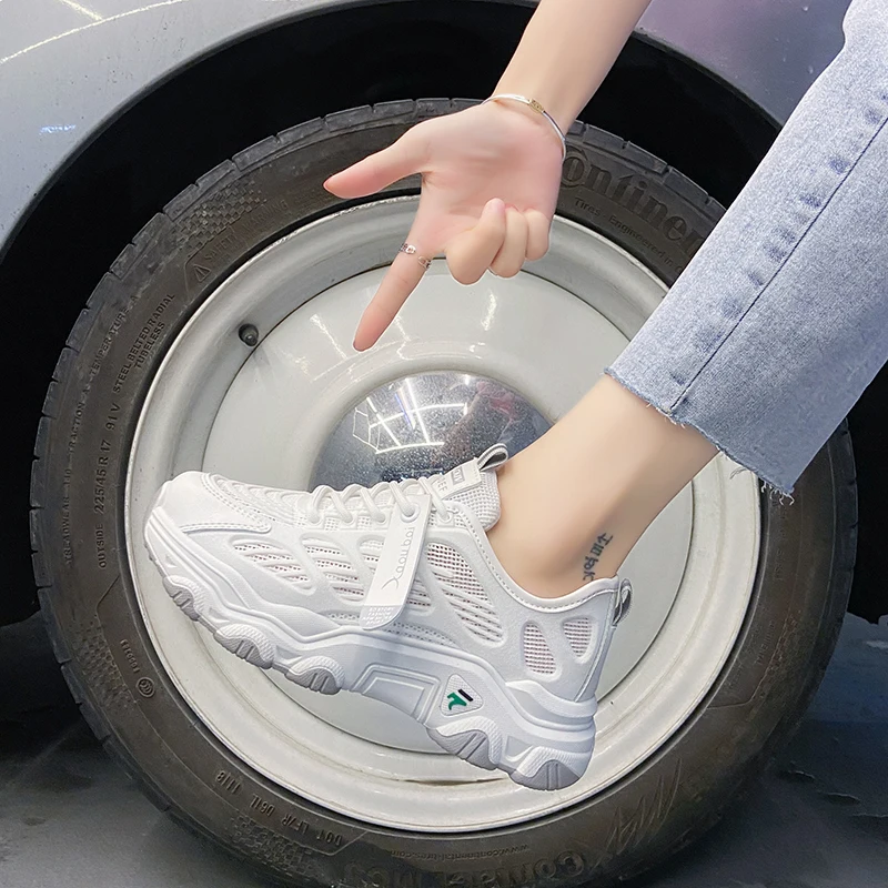 

Women's Chunky Sneakers Thick Bottom Platform Mesh Vulcanize Shoes Fashion Breathable Casual Running Shoe for Woman Female 2021