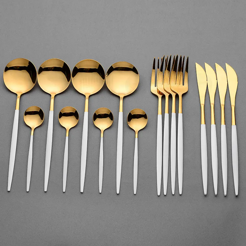 

Modern Stainless Steel Cutlery Set Complete Golden Dinnerware Dinner Set Cutlery Rose Gold Knives Forks Spoons Eco Friendly