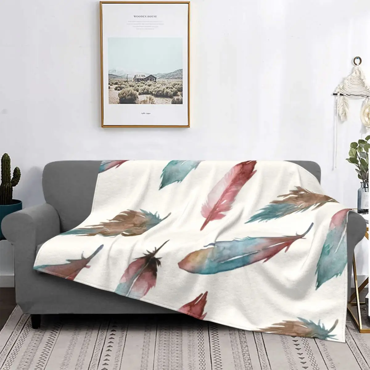 

Богемное одеяло с перьями в стиле хиппи бохо тематическое плюшевое толстое украшение Фланелевое флисовое покрывало для дивана кровати оде...