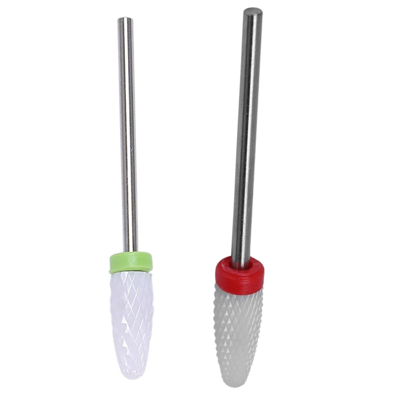 

2Pcs Nail Cone Tip Ceramic Drill Bits Cuticle Clean Rotary For Manicure Pedicure Grinding Head Sander Tool Green & Red