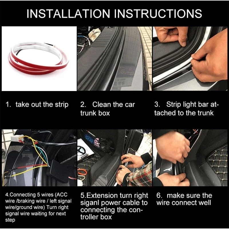 

Multifunction Car Rear Trunk Tail Light Dynamic Streamer 12V 1.2M/1.5M DRL Running Light Reverse Turn Signal Warning LED Strip