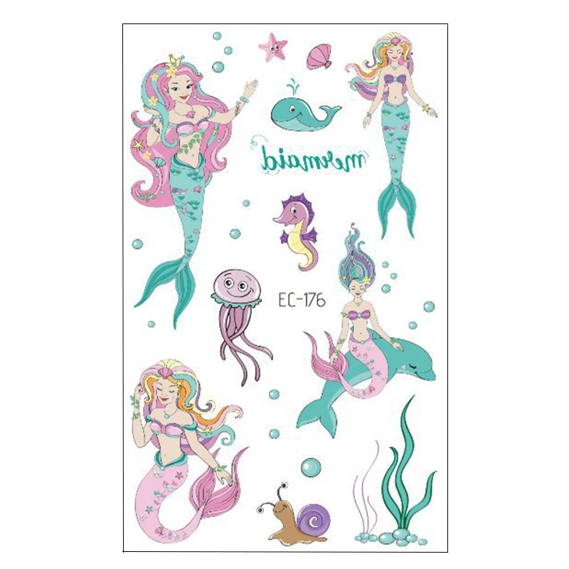 Наклейки маленькие Татуировка в виде русалки 3 шт. украшения для детского дня