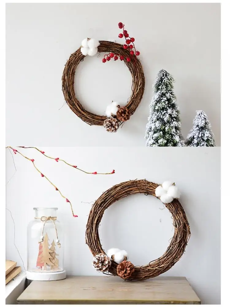 

Christmas Hot Sale Natural Dry Rattan Garland Garland Garland Christmas Diy Craft Door Wall Hanging Pendant Decoration