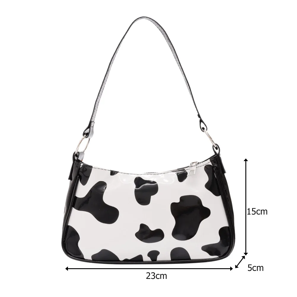 

Cow Milk Print Pattern Baguette Bags For women 2021 Bright PU Leather Small Shoulder Bag Female Designer Underarm Bags bolsos
