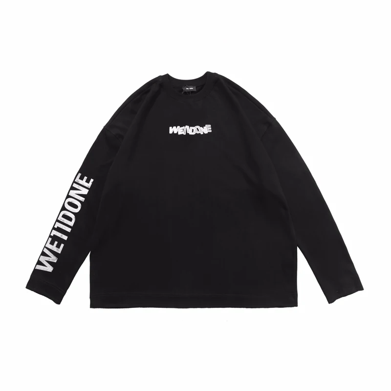 

we11done 2020 metallic three-dimensional letter printed long-sleeved T-shirt men's 100% cotton high street top T-shirt couple