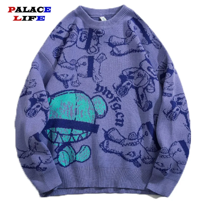 

Graffiti Bear Print Men Knitted Sweater 2021 Autumn Harajuku Pullover Sweater Oversize Hip Hop Streetwear Cotton Men Clothing