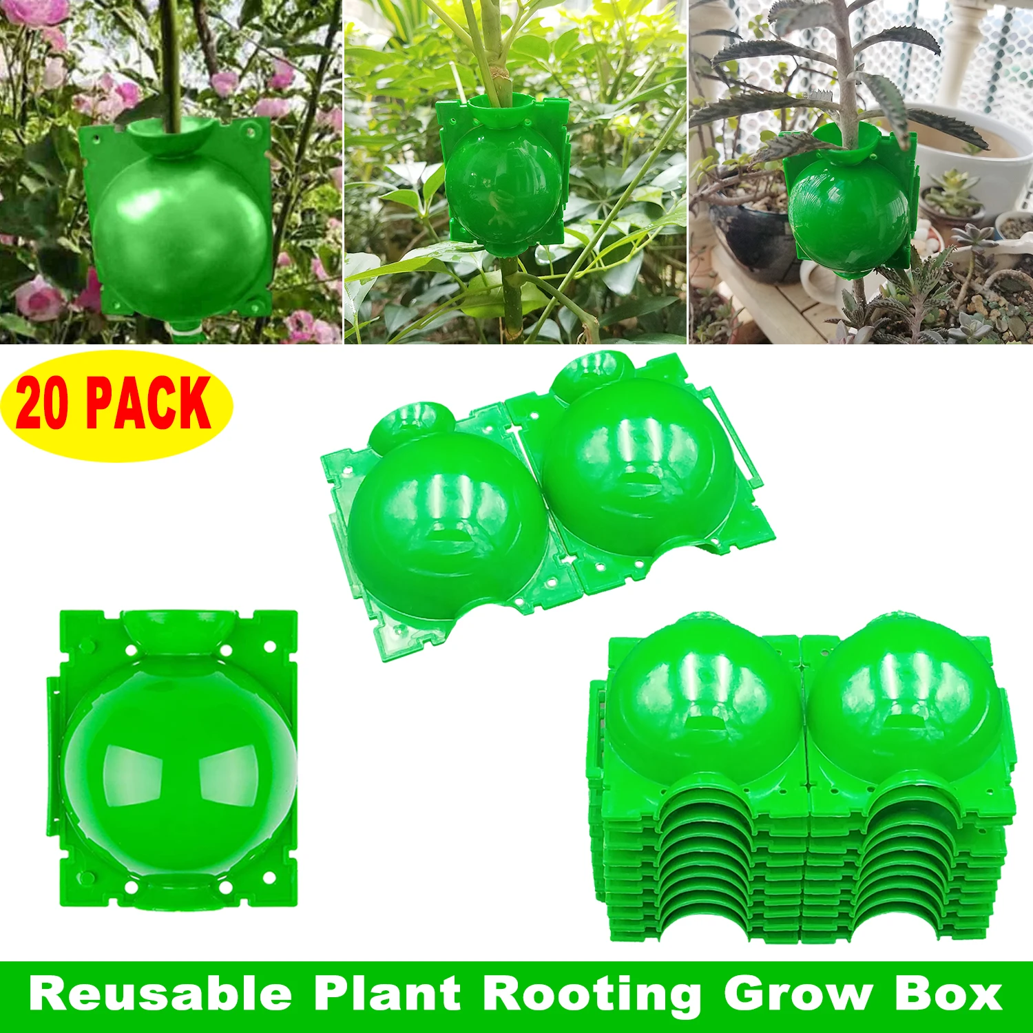 20pcs Plant Root Ball Reusable Grafting Rooting Growing Box Green Plant Root Device High Pressure Layering Pod Balls for Plant