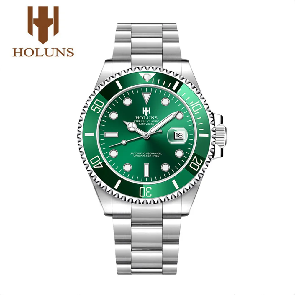 Homem de Aço Inoxidável à Prova Relógio de Pulso Holuns Marca Relógios Masculinos Relógio Automático Japão Nh35a Safira Dwaterproof Água Negócios Mecânico