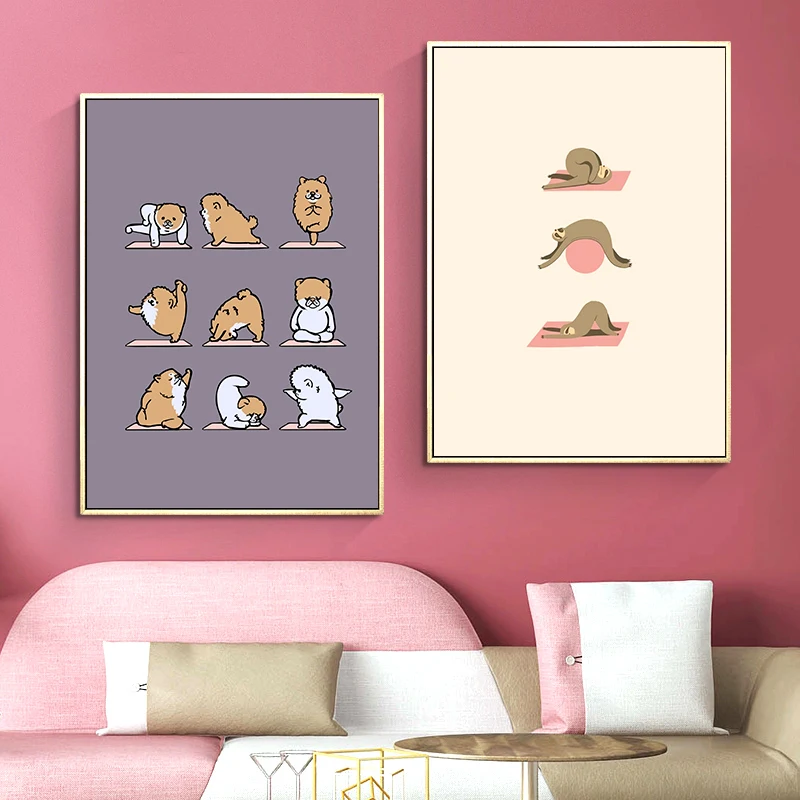 Милые животные Йога действия стены искусства холст живопись собака кошка