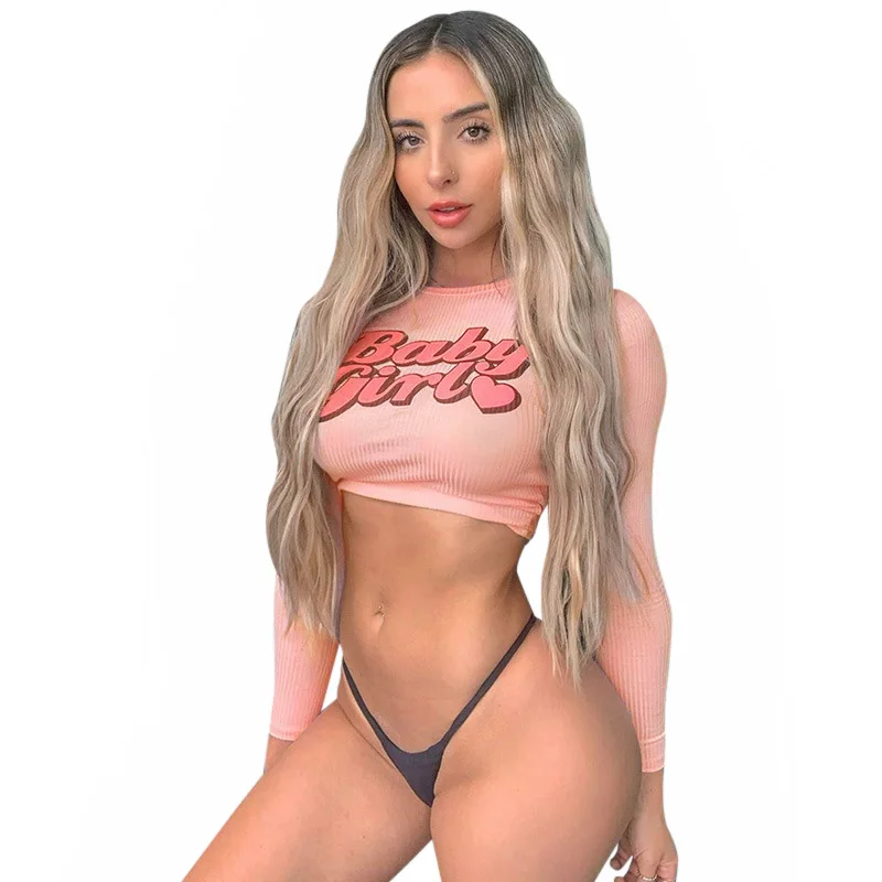 Женский комплект из 2 предметов с принтом футболка длинным рукавом и V образным