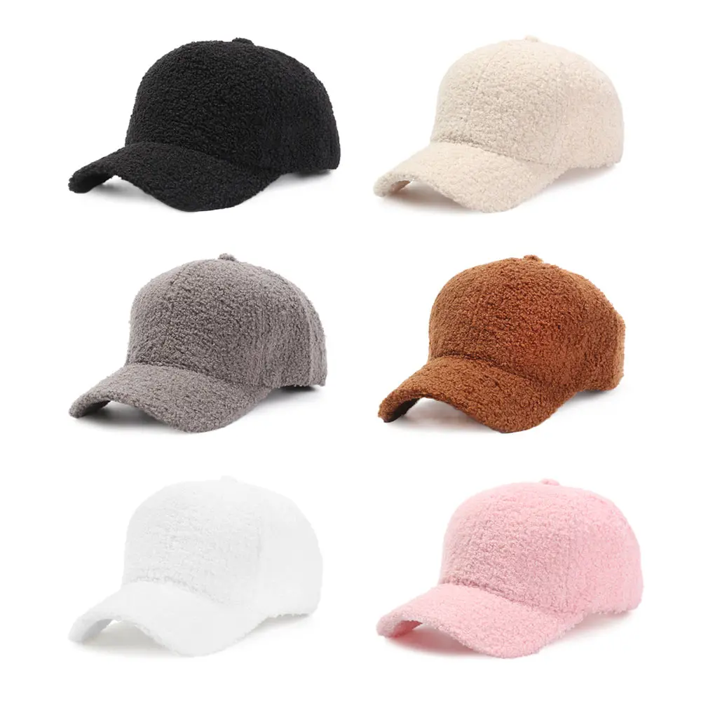 

Solid Color Winter Wool Baseball Cap Thicken Warm Casual Street Adjustable Hip Hop Peaked Hats Sports Bone Cap For Women Men