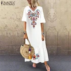 Богемное платье-макси ZANZEA 2021, женский сарафан с принтом, повседневное летнее платье с V-образным вырезом, женское Цветочное платье с коротким рукавом