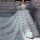 Потрясающее оригинальное платье для невесты, новинка 2020, Многоярусное Тюлевое официальное платье с длинным шлейфом и отсоединяемыми рукавами на заказ