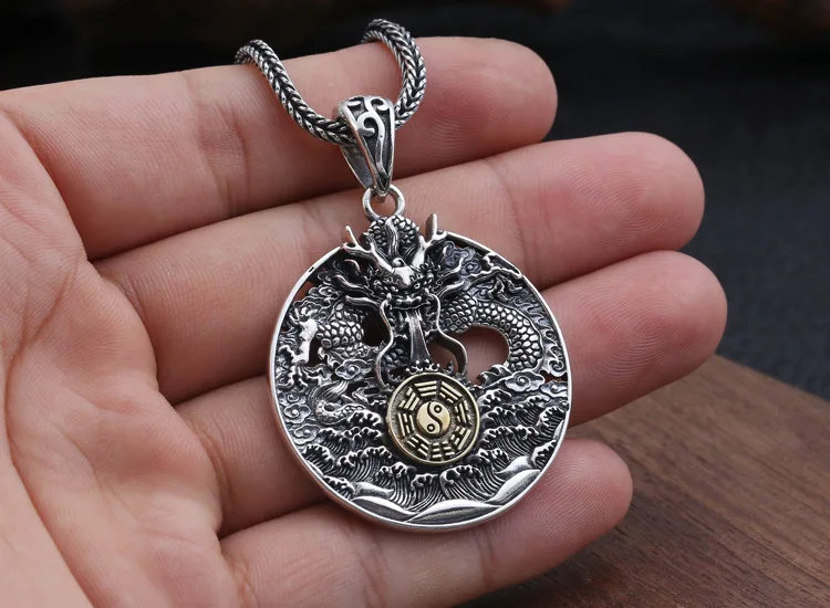 Шарм-Амулет из серебра 925 пробы с треграммой дракона Мужская подвеска для