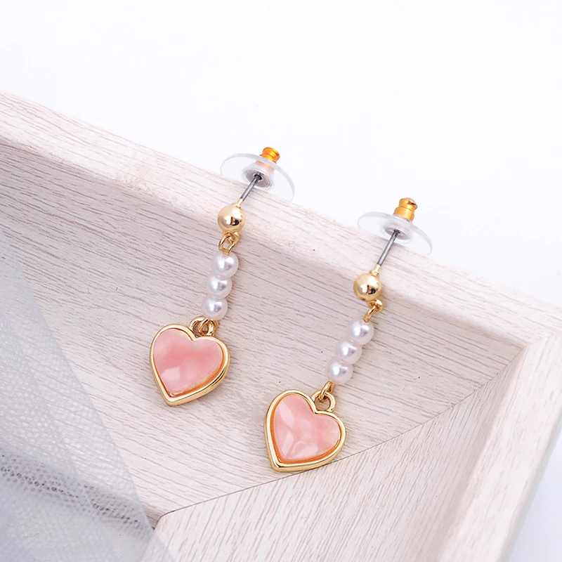 Романтические Розовые Акриловые серьги в форме сердца с имитацией жемчуга для