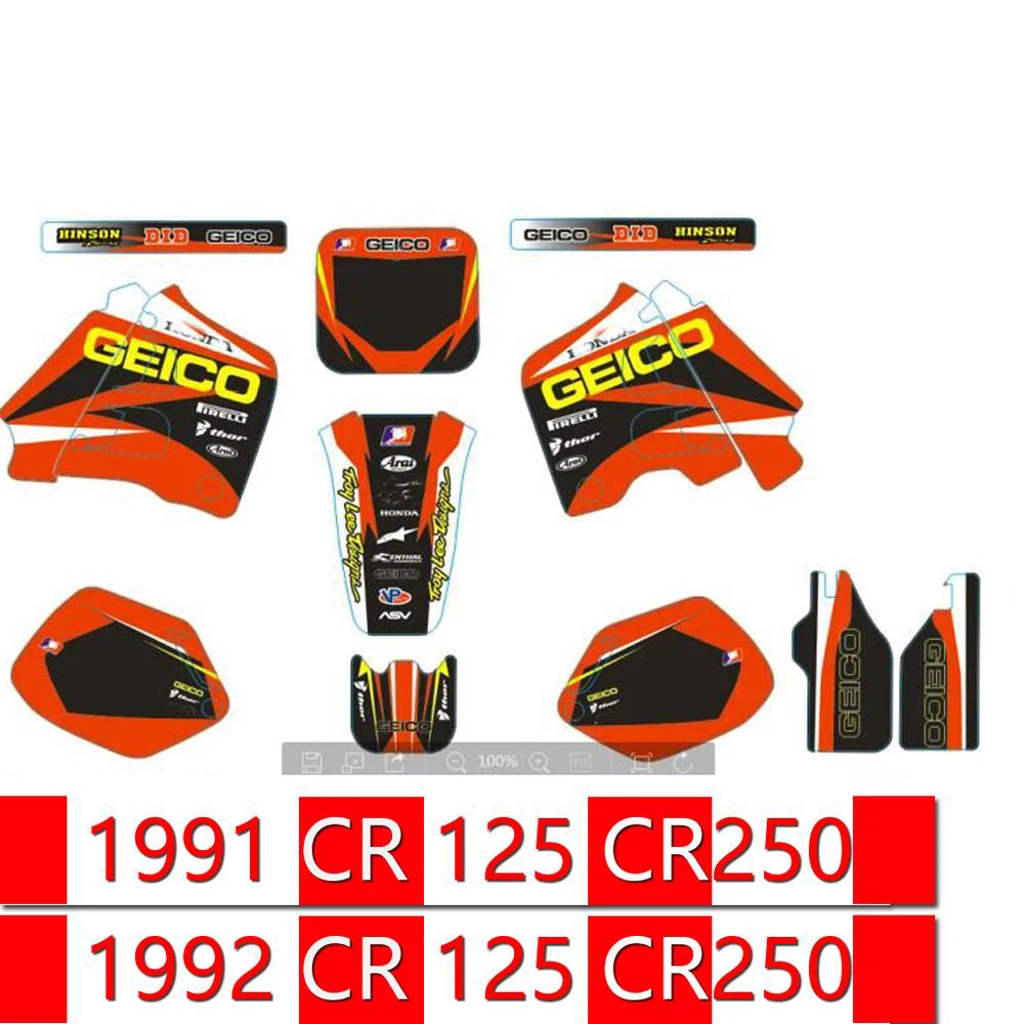 3M Sticker Decals Graphics KIT CR125 CR250 for HONDA 1991 1992 MOTO Dirt Pit Bike Parts GEICO STYLE | Автомобили и мотоциклы
