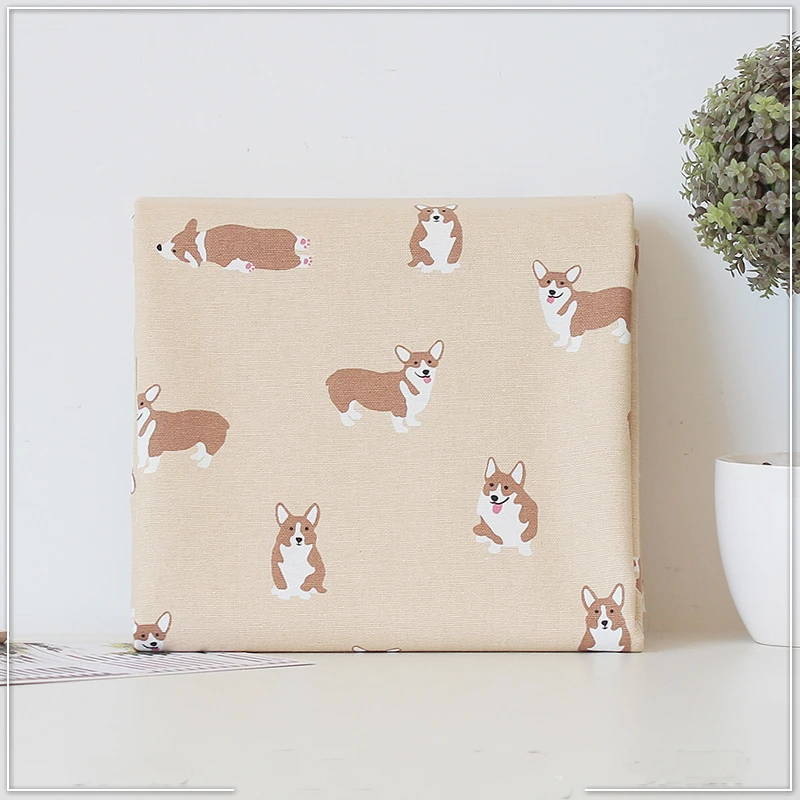 

Cotton Fabric for Dress Original Creative Milk Tea Color Corgi Cotton Canvas Handmade DIY Home Furnishing Pillow Clothing