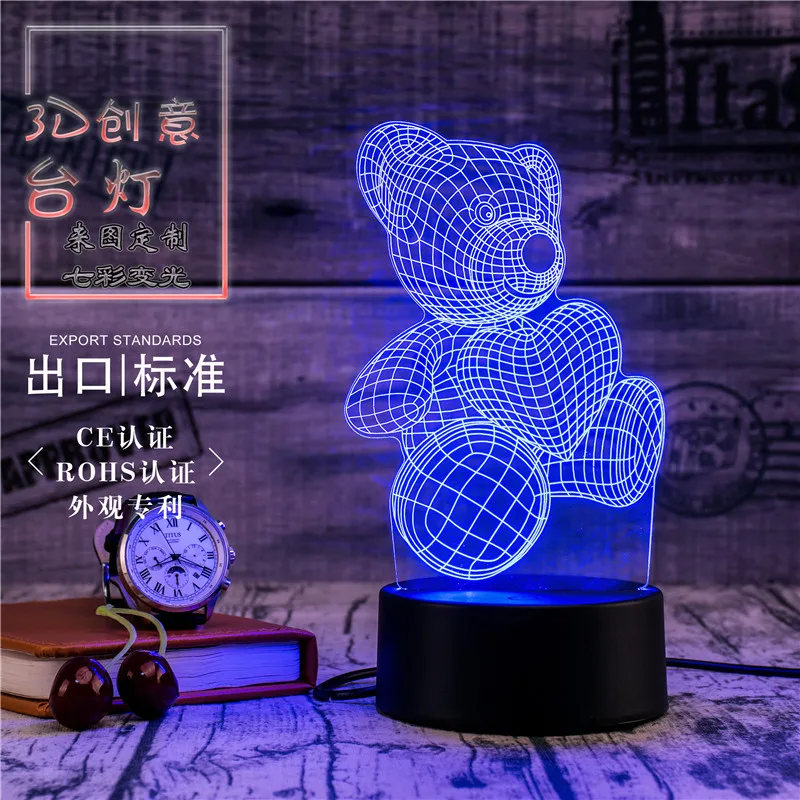 3D Led ночник настольная лампа Love Bear Светодиодная для дома коридора отеля вечерние