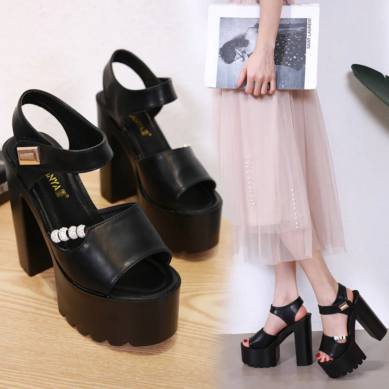 Сандалии женские на массивном каблуке босоножки в стиле панк платформа высокий