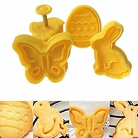 4pcs cake press mold 3d animal shape hand pressure cookie mould spring handle plastic biscuits baking mold diy cookie tool