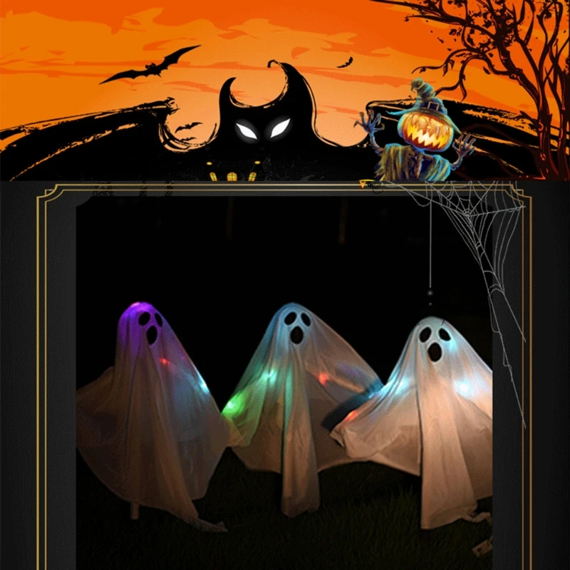 

69HF 3 Pcs Halloween Ghost Stake Light Decorations Party Outdoor Courtyard Garden
