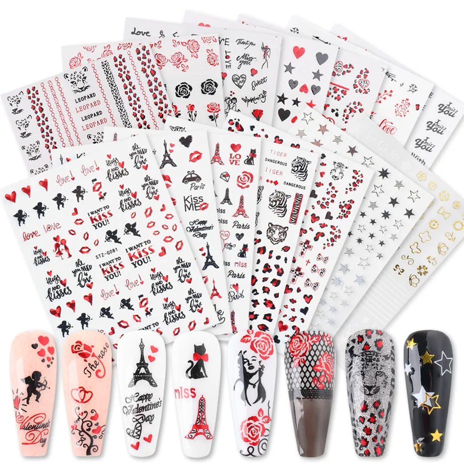

Hot Nail Sticker Retro Western Valentine's Day Series Nail Sweet Sticker Decal Nail Decoration Nail Art Stickers Nails