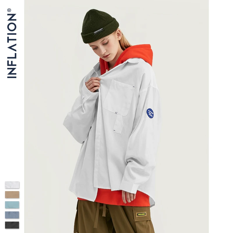 Инфляция дизайн свободный крой Супер длинная линия мужская рубашка сплошной