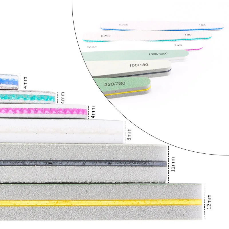 6 шт./компл. пилка для ногтей 2 боковые пилки 220/280-100/180-1000/400-240-180-150 Шлифовальная