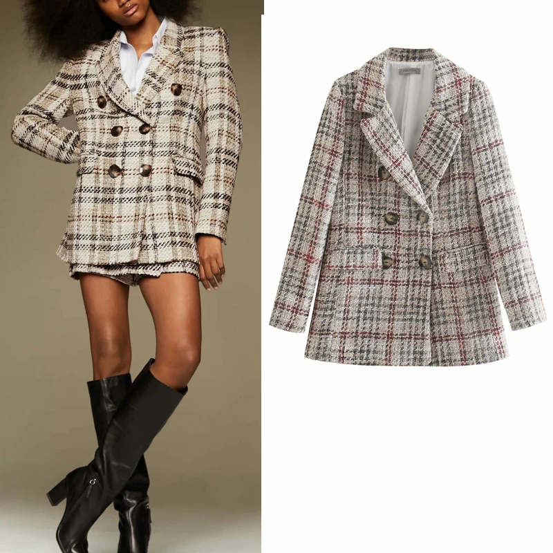 

Блейзер Женский в клетку, с длинным рукавом, CD8061, на лето, 2021