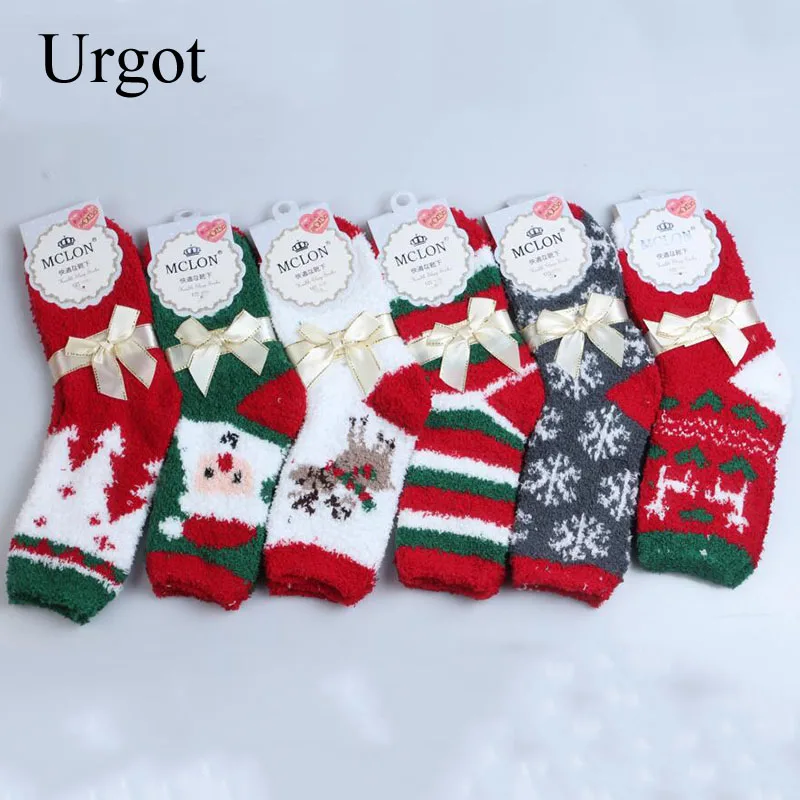 Urgot, 6 пар/лот, новинка, женские носки, зимние, теплые, рождественский подарок, стерео-носки, мягкие, хлопковые, милые, Санта Клаус, носки с оленями, Calcetines