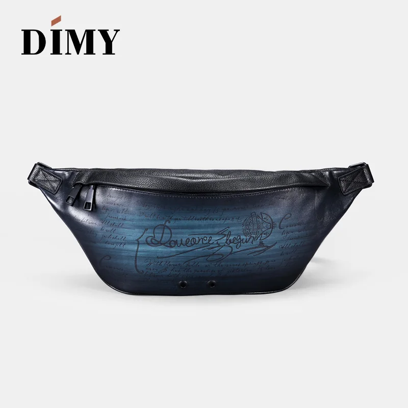DIMY Мужская нагрудная сумка новая кожаная повседневная мягкая кожаная индивидуальность большой емкости первый слой кожа Диагональ крест-поток pock - Цвет: Blue
