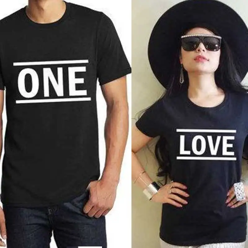 one love couple matching clothes for lovers t shirt cotton summer harajuku vintage women tops letter streetwear tees | Женская одежда