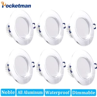 6pcslots noble all aluminum dimmable 6 led led downlight waterproof warm white cold white recessed led lamp spot light ac220v