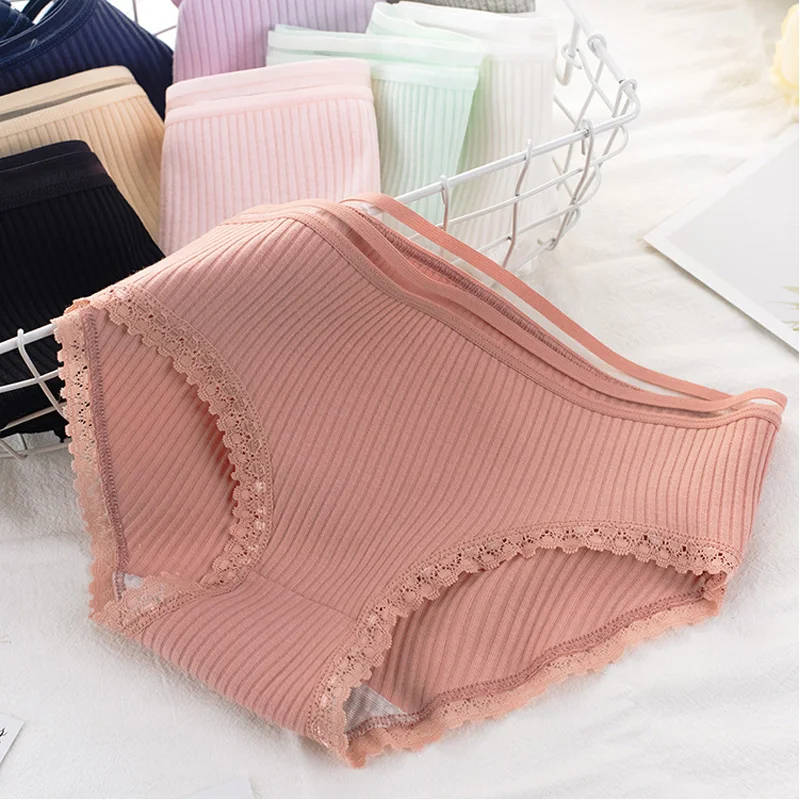 

Women Soft Briefs Sexy Lingerie High Quality Women's Panties Underwear Cotton sexy Mid waist Solid Color Breathable Briefs 2019