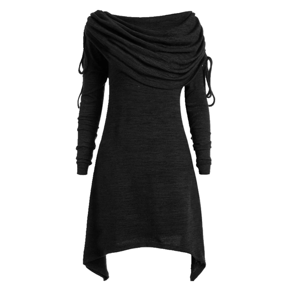 Женская однотонная толстовка средней длины с длинным рукавом и откидным