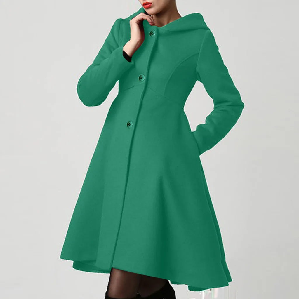Зимнее женское пальто manteau femme, накидка с капюшоном, элегантное женское Шерстяное Пальто с карманами на талии, abrigo mujer casaco feminino
