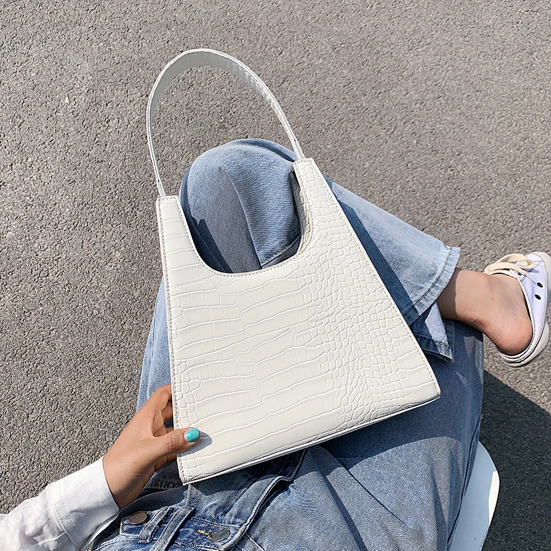 Маленькая сумка из искусственной кожи под мышку с крокодиловым узором для женщин