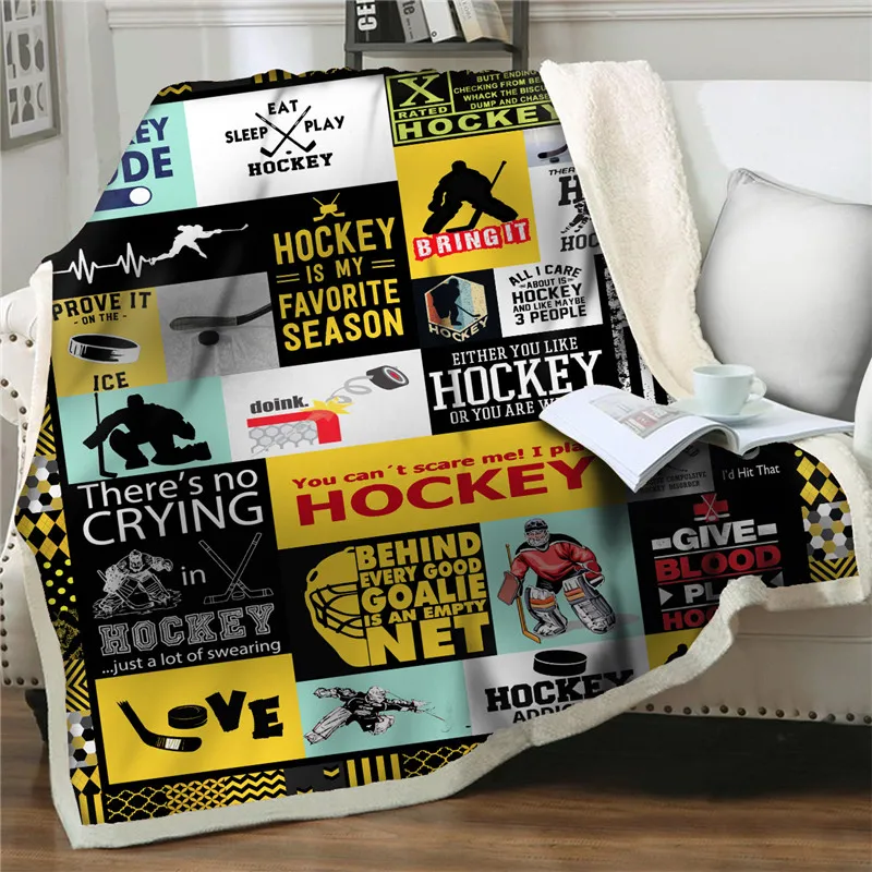 Cartoon Hockey 3D Printed Throw Blanket Fleece Blanket Warm Super Soft Comfort Bedspread Flannel Picnic Travel Kids Gift Bedding