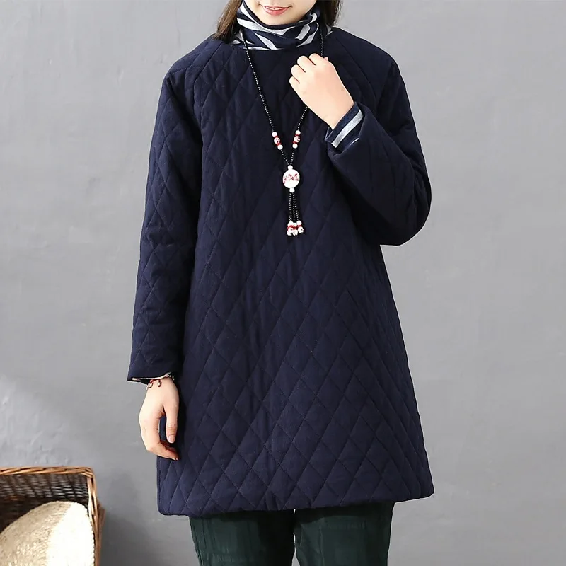 Новинка зимняя стильная художественная хлопковая льняная одежда средней длины в