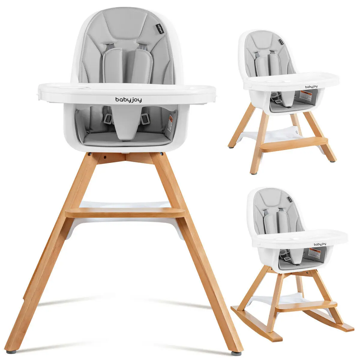 Babyjoy 3-in-1 Convertible Wooden Baby High Chair w/ Tray Adjustable Legs  BB5581