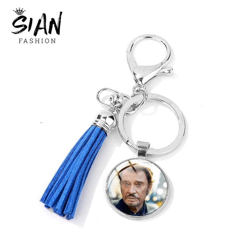 Азиатских классические певец Джонни Холлидей кисточкой брелок Стекло в