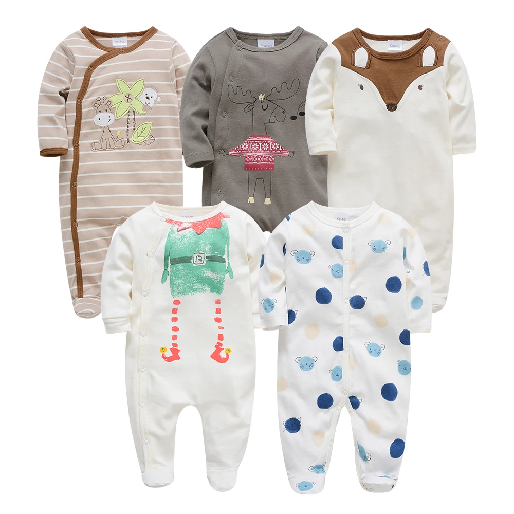 

2-5pcs/pack Baby Girls Boys Rompers Long Sleeve 3m 6m 9m 12m Newborn Jumpsuit Infant One-Pieces Clothing Set Cartoon Animal