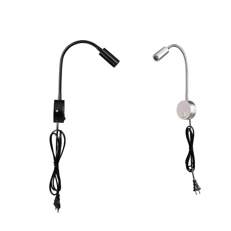 

Bedside Working Study Reading Lamp Wall Sconces 3W Book Night Light Surface Mounted Flexible Fixtures Spot EU US Plug Cord 220v
