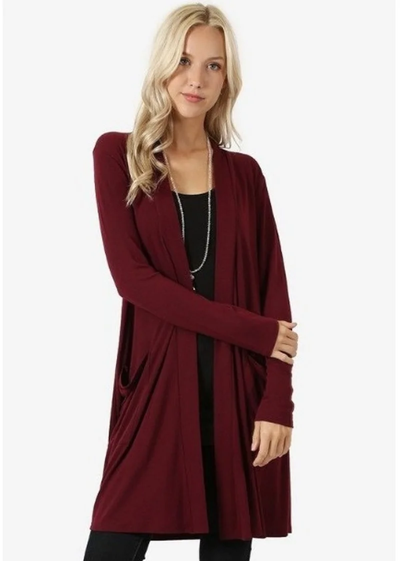 

Женский Повседневный Кардиган с V-образным вырезом, однотонный простой Свободный длинный кардиган с карманами, осень 2021