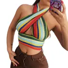 Цветная пикантная блузка с лямкой на шее, женская модная новая стильная облегающая вязаная майка без рукавов, женская элегантная одежда с открытой спиной