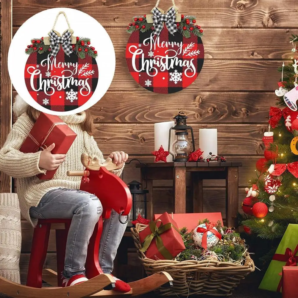 

Деревянная дверная тарелка, декоративная многоцветная долговечная Рождественская приветственная дверная тарелка с веревочным венком, зна...