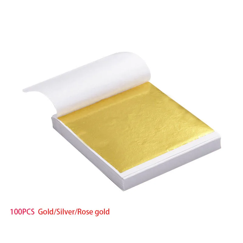 100pcs9x9cm Art Craft Design Paper Sheets Practical Pure Shiny Gold Silver Rose gold Leaf for Gilding DIY Craft Party Decoration