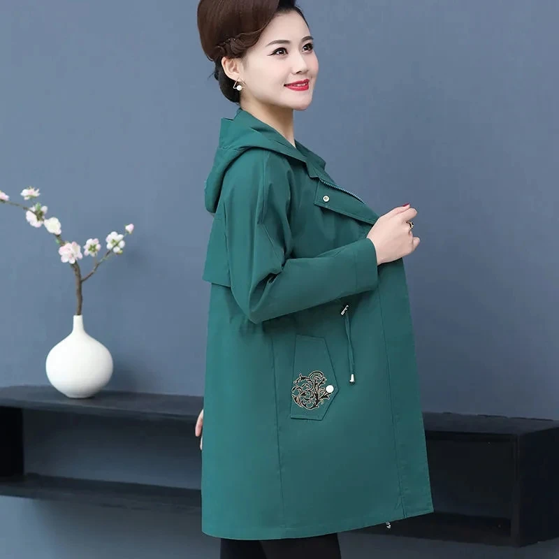 

Solid Lace-up Hooded trench Coat women Fashion Streetwear Casual Loose plus size regular jacket Ladies Mom Korean spring clothes